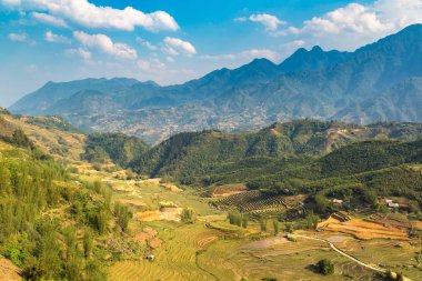Panoramik Terraced pirinç alan bir yaz günü Sapa, Lao Cai, Vietnam