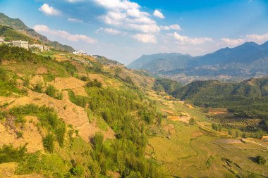 Panoramik Terraced pirinç alan bir yaz günü Sapa, Lao Cai, Vietnam