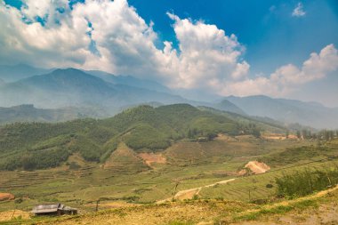 Panoramik Terraced pirinç alan bir yaz günü Sapa, Lao Cai, Vietnam