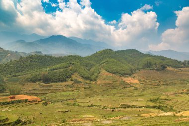 Panoramik Terraced pirinç alan bir yaz günü Sapa, Lao Cai, Vietnam