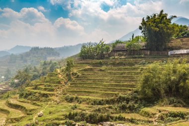 Panoramik Terraced pirinç alan bir yaz günü Sapa, Lao Cai, Vietnam