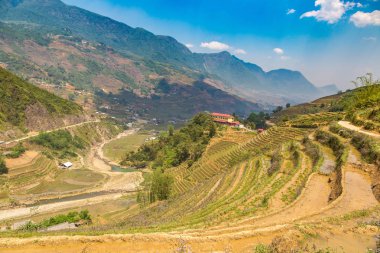 Panoramik Terraced pirinç alan bir yaz günü Sapa, Lao Cai, Vietnam