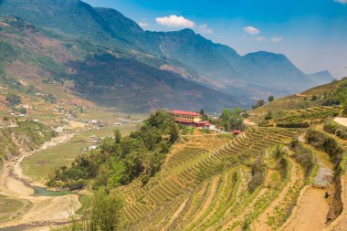 Panoramik Terraced pirinç alan bir yaz günü Sapa, Lao Cai, Vietnam