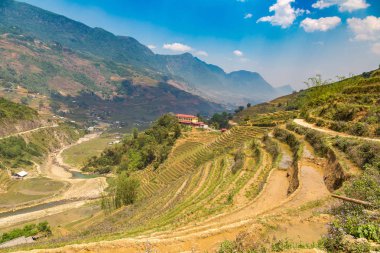 Panoramik Terraced pirinç alan bir yaz günü Sapa, Lao Cai, Vietnam
