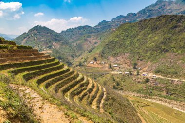 Panoramik Terraced pirinç alan bir yaz günü Sapa, Lao Cai, Vietnam