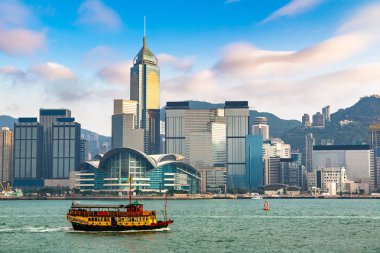 Victoria Limanı Hong Kong yaz akşam '