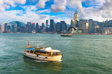 Victoria Limanı Hong Kong yaz akşam '