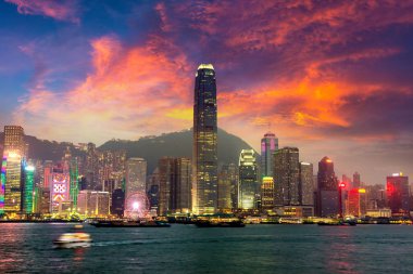 Victoria Limanı Hong Kong yaz akşam '