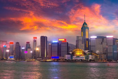 Victoria Limanı Hong Kong yaz akşam '