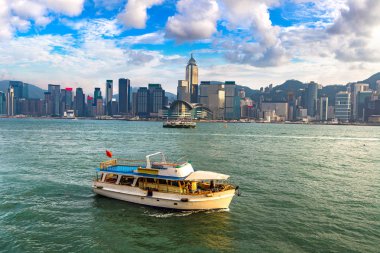 Victoria Limanı Hong Kong yaz akşam '