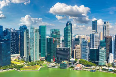 Bir yaz günü Singapur panoramik havadan görünümü
