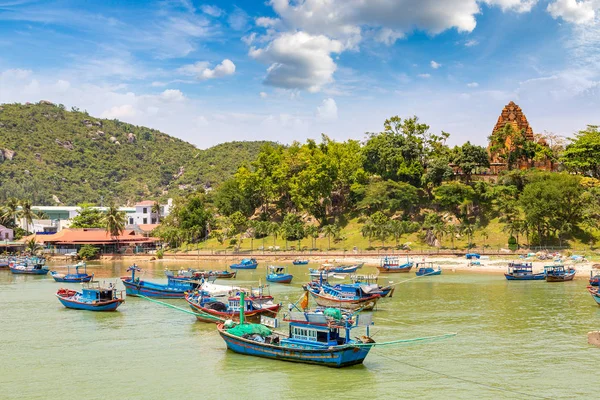 Bay with fishing boats in Nha Trang, Vietnam in a summer day