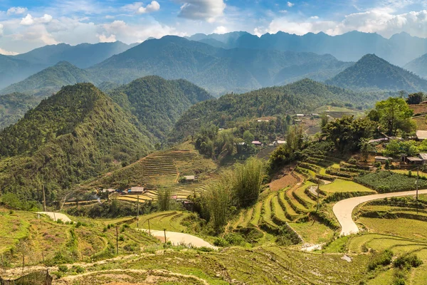 Panoramautsikt Över Terrasserad Risfält Sapa Lao Cai Vietnam Sommardag — Stockfoto