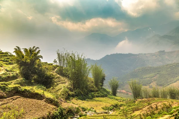 Panoramik Terraced pirinç alan bir yaz günü Sapa, Lao Cai, Vietnam