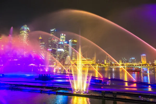 Singapore Juni 2018 Fontäner Natt Laser Show Singapore Nära Marina — Stockfoto