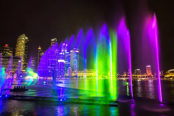 Singapore Juni 2018 Fontäner Natt Laser Show Singapore Nära Marina — Stockfoto