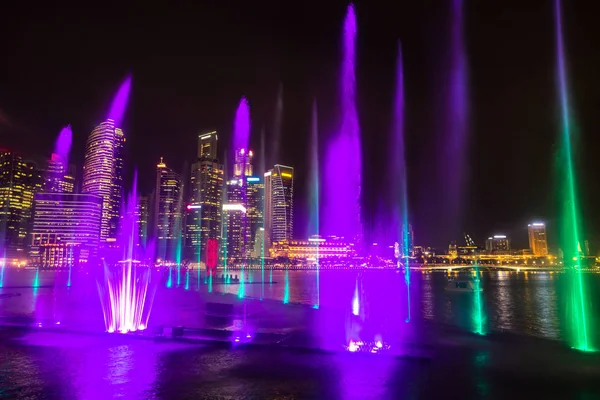 Singapore Juni 2018 Fontäner Natt Laser Show Singapore Nära Marina — Stockfoto