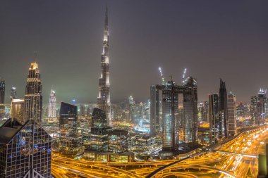 Gece, Birleşik Arap Emirlikleri Dubai şehir panoraması