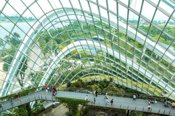 SINGAPORE - JUNE 23, 2018: Conservatory Cloud Forest Dome in Singapore at summer day