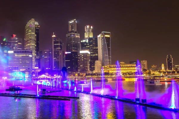 Singapore Juni 2018 Fontäner Natt Laser Show Singapore Nära Marina — Stockfoto