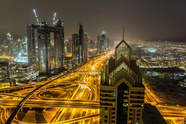 Panorama Downtown Dubai Night United Arab Emirates — Stock Photo, Image