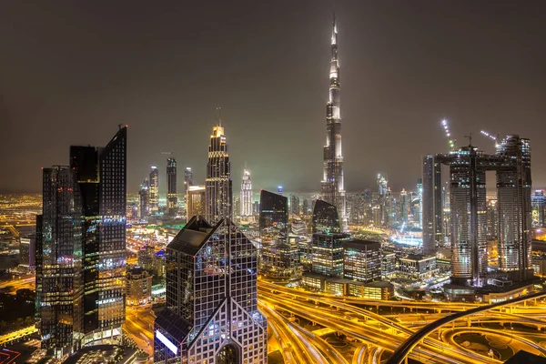 Panorama Över Downtown Dubai Natten Förenade Arabemiraten — Stockfoto