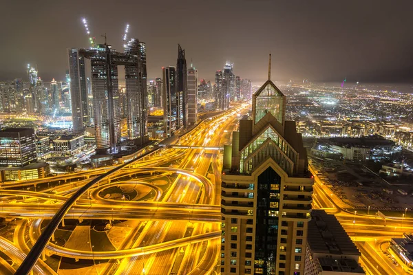 Panorama Van Het Centrum Van Dubai Nachts Verenigde Arabische Emiraten — Stockfoto