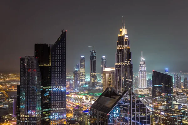 Panorama Der Innenstadt Dubais Bei Nacht Vereinigte Arabische Emirate — Stockfoto