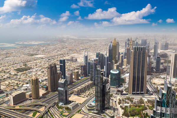 Aerial view of downtown Dubai in a summer day, United Arab Emirates