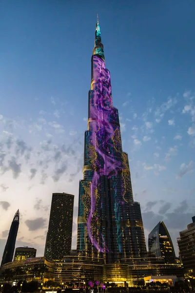 Dubai Zjednoczone Emiraty Arabskie Czerwiec 2018 Burj Khalifa Nocą Dubaju — Zdjęcie stockowe