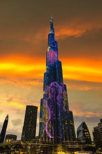 Dubai Emiratos Árabes Unidos Junio 2018 Burj Khalifa Noche Dubai —  Fotos de Stock
