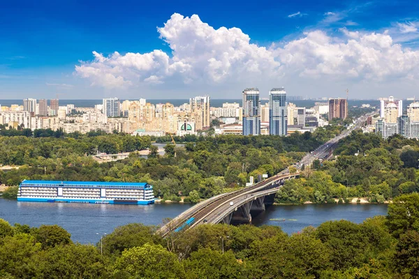 Vue Aérienne Panoramique Pont Métro Kiev Ukraine Par Une Belle — Photo