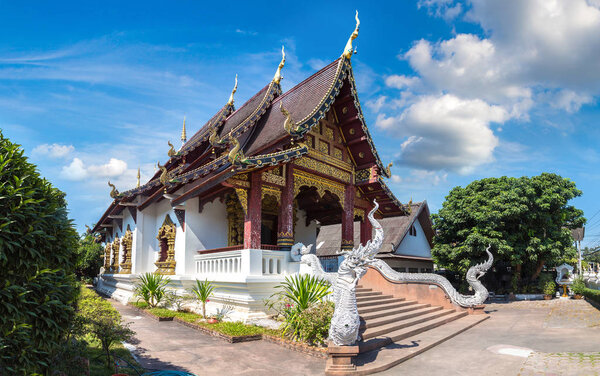 Panorama of Wat Chang Taem - Buddhists temple in Chiang Mai, Thailand in a summer day