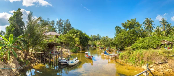 Panorama Van Traditionele Houten Visser Boot Het Eiland Koh Phangan — Stockfoto