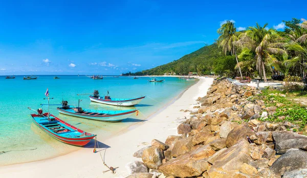 Panorama Perahu Nelayan Kayu Tradisional Pulau Koh Phangan Thailand Pada — Stok Foto