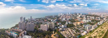 Pattaya Körfezi, Tayland 'da yaz günü panoramik hava manzarası