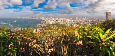 Pattaya Körfezi, Tayland 'da yaz günü panoramik hava manzarası
