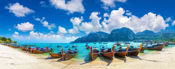 Panorama Bateau Traditionnel Thaï Queue Longue Log Dalum Beach Sur — Photo