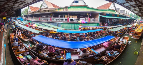 Bangkok Thailand März 2018 Panorama Des Schwimmenden Marktes Thailand Einem — Stockfoto