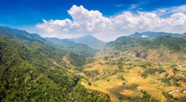 Terraced pirinç alan bir yaz günü Sapa, Lao Cai, Vietnam'da Panoraması