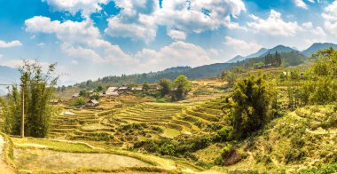 Terraced pirinç alan bir yaz günü Sapa, Lao Cai, Vietnam'da Panoraması