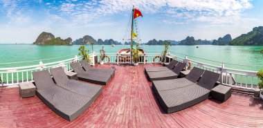 Panorama of World natural heritage Halon bay, Vietnam in a summer day clipart