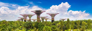 Singapur - 23 Haziran 2018: Supertree Grove Marina Bay Sands hotel yaz günü adlı yakınlarında Singapur koyda bahçelerle adlı Panoraması