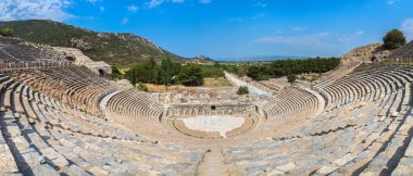 Amfitiyatro (Coliseum) Antik şehirde Efes, Türkiye'de bir güzel yaz günü Panoraması