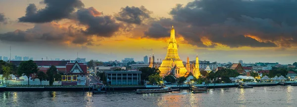 Hava Panoramik Wat Arun Tapınağı Güzel Gün Batımı Bangkok Tayland — Stok fotoğraf