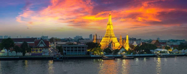 Hava Panoramik Wat Arun Tapınağı Güzel Gün Batımı Bangkok Tayland — Stok fotoğraf