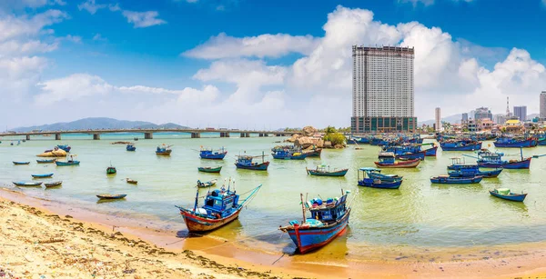 Панорама Залива Рыбацкими Лодками Нячанге Вьетнам Летний День — стоковое фото