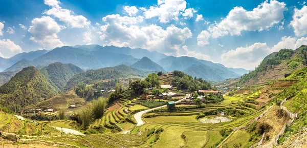 Panorama Terrasserad Risfält Sapa Lao Cai Vietnam Sommardag — Stockfoto