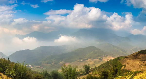 Panorama Terraced Rice Field Sapa Lao Cai Vietnam Sommerdag - Stock-foto