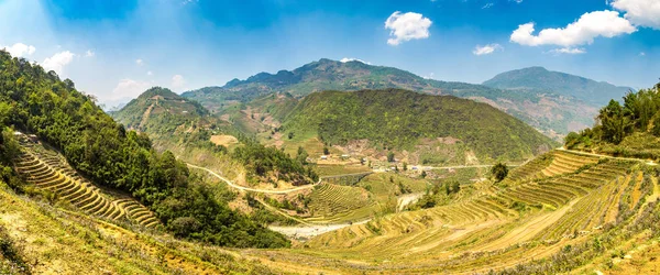 Panorama Campo Arroz Terraced Sapa Lao Cai Vietnã Dia Verão — Fotografia de Stock